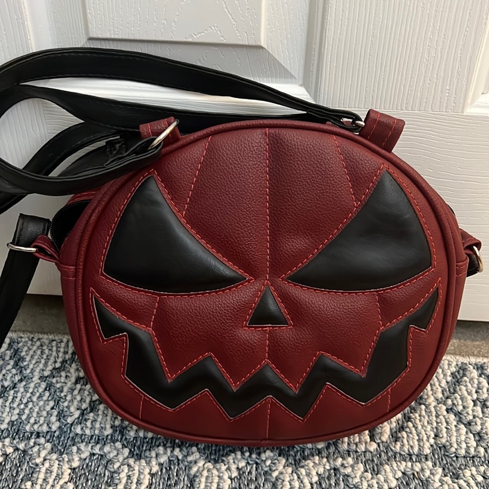Handmade vegan leather pumpkin face purse